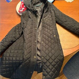 Ralph Lauren Black Puffer Jacket with Hood and Quilted Design